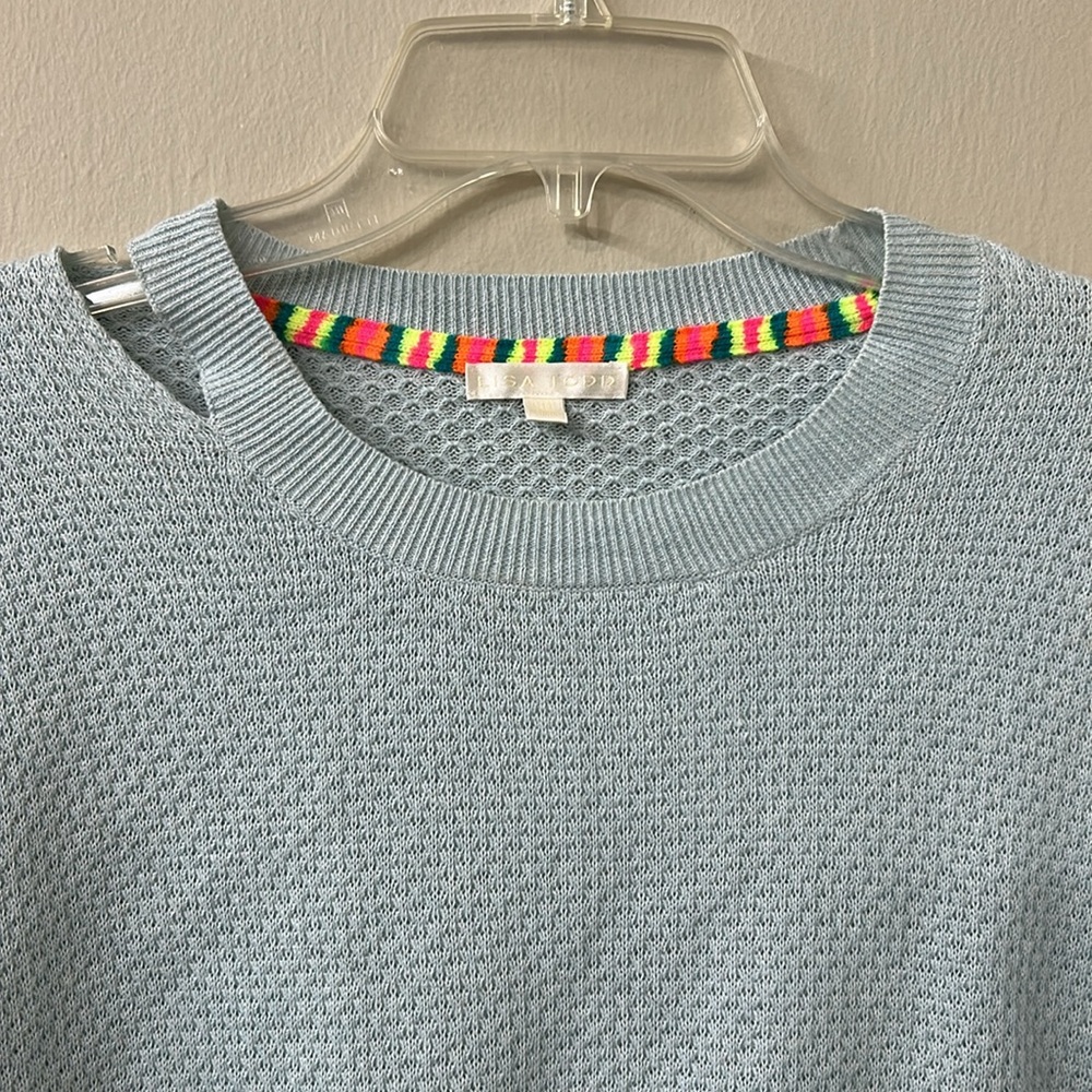 Lisa Todd Lover Light Blue Heart Embroidered Crew Neck Sweater Sz XS - Picture 4 of 7
